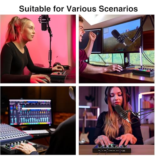Podcast Equipment Bundle, Studio Equipment Kit with Voice Changer, Condenser Microphone, Mic Arm, OTG, Audio Mixer Sound card for Phone/PC/Laptop, Perfect for Recording Broadcast Streaming Gaming - size: Square Microphone Podcast Bundle