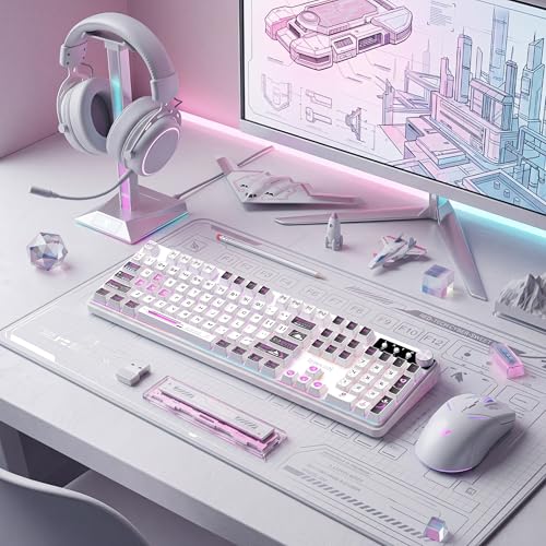 Redragon RM104 Wireless Keyboard with Knob, Tri-Mode BT/2.4G RGB Computer Keyboards, 4000mAh Battery, Programmable Software Support, Anti-Ghosting, Compatible with PC Mac - Pink & White - color: Pink & White