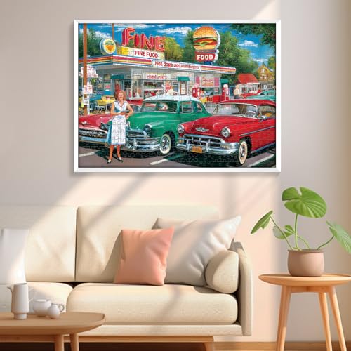 500 Pieces Jigsaw Puzzles, Retro Car and Food Station Jigsaw Puzzles - style: Retro