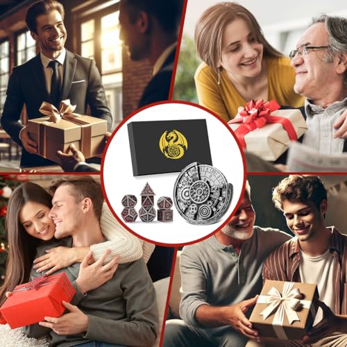 Silver Gear Fingertip Gyro + 7pcs Bloodstained Silver Polyhedral Metal DND Dice Set, Metal Dice Spinner Set, DND Starter Set, Christmas D&D Gifts with Gift Box, Role Playing Board Game Accessories - color: Bloodstained Silver