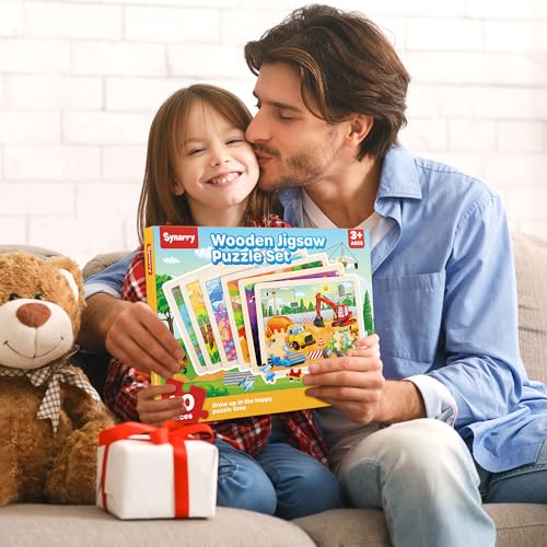 SYNARRY Wooden Puzzles for Kids Ages 4-6, 6 Packs 60 PCs Jigsaw Puzzles Preschool Educational Toys for Children Ages 4-8, Puzzles for Kids Ages 6-8 Boys Girls, Easter Basket Stuffers for Kids