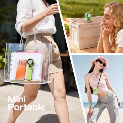 SHEWIND Portable Handheld Fan with Ice Cooling - 5 Gear High Speed Turbo Personal Fan Rechargeable, Up to 13 Hrs, Mini Hand Fans for Travel Essentials, Beach Vacation, Gifts for Women, Men (Green) - color: Green