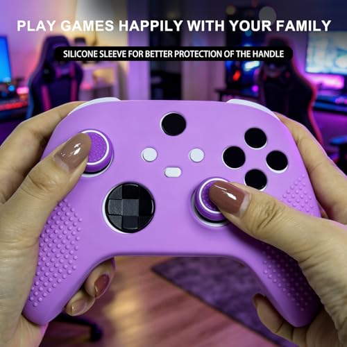 Anti-Slip Purple Controller Skin,Studded Edition Protective Silicone Cover Skin Grips Compatible with Xbox Series X/S Controller and 6 PCS Thumb Grips Caps. - color: Purple