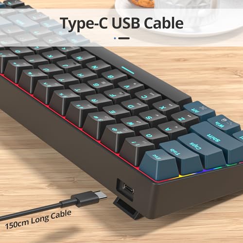 surmen 65% Mechanical Gaming Keyboard with Linear Red Switch, Wired Mini Compact Keyboard 60 Percent Backlit for Laptop Desktop PC Gamers(68 Monster B-Rainbow) - color: 68 Monster B-Rainbow