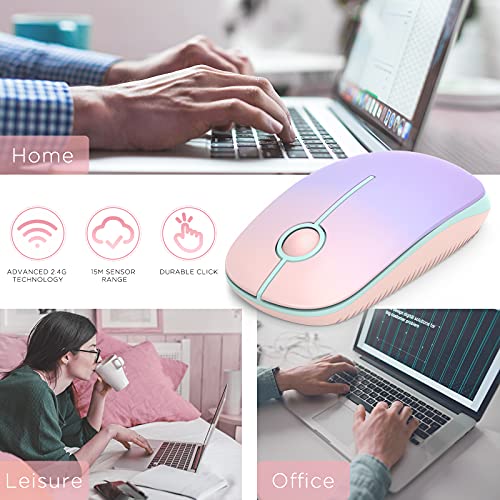 Unipows Wireless Mouse-2.4G Slim Portable Computer Mouse with Nano Receiver | Less Noise Mobile Optical Mice for Notebook, PC, Laptop, Desktop, Gradient Pink to Purple - color: Gradient Pink to Purple