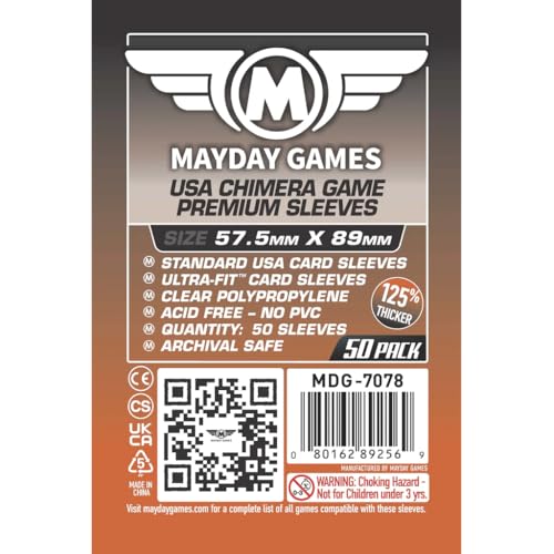 Mayday Games Premium Chimera Card Sleeves 57.5x89mm - Clear Polypropylene, 90 Micron, 50 Pack, Board Game Card Protectors MDG-7078