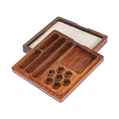 UDIXI 2 in 1 DND Dice Box, Bamboo Dice Rolling Tray for D&D Tabletop Games | Magnetic Lid, Dice Storage Box, Holder Case, Holds 6 Sets of Polyhedral Dice, for Dungeons and Dragons Role Playing Games - color: Square-no Pattern