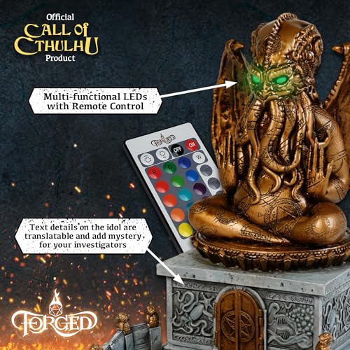 Forged Dice Co. Call of Cthulhu Idol Dice Tower - Hand Painted Resin Dice Roller and Dice Rolling Tray with LED Lights - Compatible with DND Accessories and Polyhedral Dice - Licensed By Chaosium Inc.
