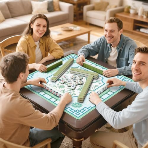 Chinoiserie Green Mahjong Mat for Table, 31.5*31.5in Anti Slip Mahjong Table Cloth, Noise Reduction, Neoprene Mah jongg Mat with Carrying Bag & 3 Dices, Mahjong Set Gift, Poker Board Tile Games Mats - color: Crane