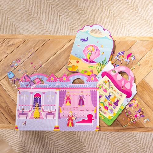 Melissa & Doug Puffy Sticker Activity Books Set of 3 – Princess, Mermaid & Fairy, with 207 Reusable Puffy Stickers and Fold-Out Scenes, Mess Free Play Set & Travel Toys for Kids Ages 4+