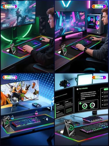 Mouse Pad with Foldable Phone Holder & Wireless Charger, XXL RGB Gaming Mousepad 31.5"x15.8" Large Desk Mat for Keyboard, Black Desk Pad with Dual Qi Charging Station | 11 Colors 5 Modes | Waterproof - color: 31.5x15.75"Phone Stand-Black w/PD Charger Upgr