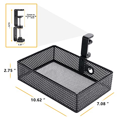 Mesh Desk Organizer and Clamp-on Swivel Pencil Drawer, Desk Hidden Extra Sturdy C-Clamp Mount System and Easy to Instal, Home Office Art Supply Storage Box (Black) - color: Black
