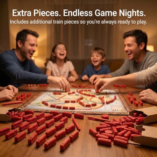 Replacement Train Pieces Compatible with Ticket to Ride (Red) | Includes 45 standard train tokens, one marker and additional spare trains. - color: Red