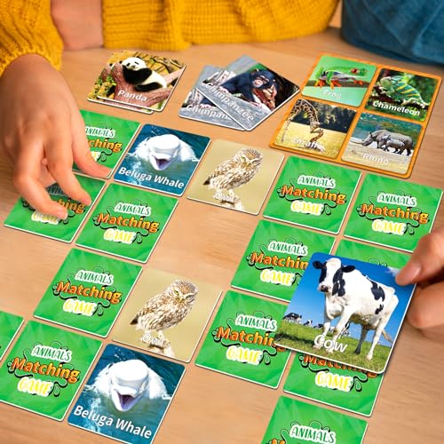 YTSQLER 100 PCS Animal Memory Matching Game | For kids Ages 4-8, toddlers 3-5, Preschool Learning Activities, Family Board Game, Animal Learning Card Game