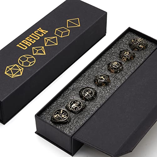 DND Dice,Hollow D&D Metal Dice,Unique Round Ball Design Octopus Dice with Gift Box for Dungeons & Dragon Gaming,7 PCs Steampunk Polyhedral D and D Dic(Ball Octopus Black Gold) - color: Ball Octopus Black Gold