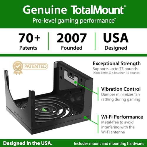 TotalMount for Xbox Series X – Pro Quality, Cooling, Level, Stops Vibration | Designed in USA – Wall Mount Secures Each Side to Prevent Falls – Damper Minimizes Fan Rattling During Gaming - size: Standard Bundle: Wall Mount