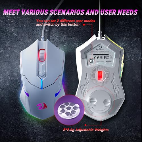 Redragon Updated Programmable Gaming Keyboard and Mouse, RGB Backlit Keyboard Mouse with Software, Independent Macro Record Keys, Value Combo Set, White - S101-3 PRO - color: White