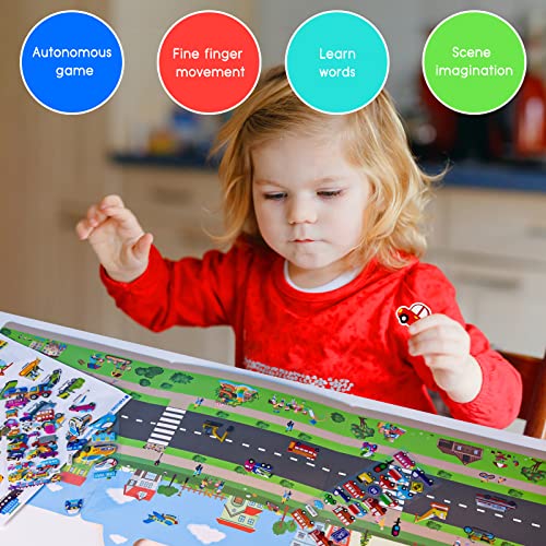 ASTARON 88 Pcs Vehicle Sticker Book for Toddlers, Reusable 3D Sticker Books Road Trip Activities Car Airplane Activities Travel Toys for Kids(2-6 Age) - style: Vehicles