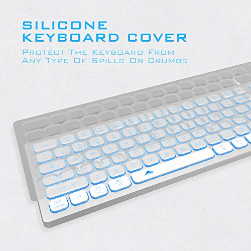 POWZAN Aluminum Quiet Wired Keyboard Backlit- Slim Chiclet Key Compatible with Apple iMac, MacBook, Mac and PC, USB Keyboard Numeric Keypad RGB Lighted Key - Silver White - color: KB770-Silver White