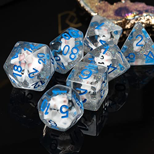 Cusdie 7-Die Dice DND, Polyhedral Dice Set Filled with Animal, for Role Playing Game D&D Dice (White Fox) - color: White Fox