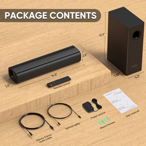 Sound Bars for Smart TV with Wired Subwoofer, 2.1 Deep Bass Small Soundbar Home Theater Surround System Speaker with 4 Inch Subwoofer, Bluetooth/Optical/AUX Connection, Compact Soundbar for TV | 2.1 Deep Bass, 4" Wired Subwoofer, Bluetooth /Optical/Auxili