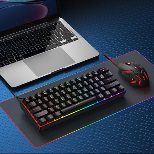 BlueFinger 60% Mechanical Gaming Keyboard and Mouse Combo - RGB Rainbow Backlit 61 Keys Red Switch Keyboard & 4 DPI LED Gaming Mouse, USB Wired Set for PC Laptop Xbox PS4 PS5, Black - color: Black