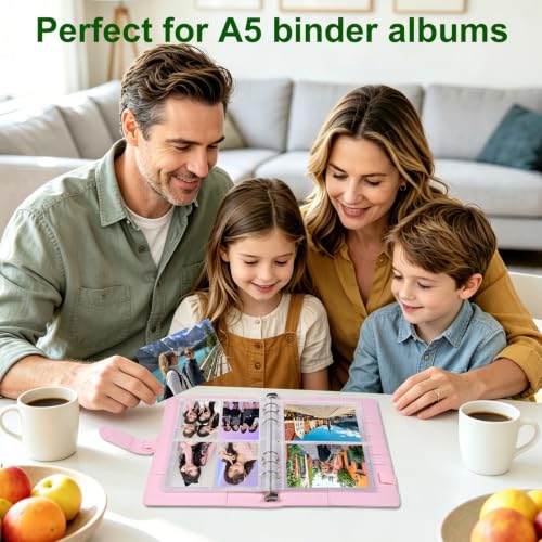40 Pack 320 Pockets 6 Ring A5 Binder Sleeves,2.5x3.5”Photocard Sleeves,Double-Sided 4 Pocket Kpop Photocard Page Protector,Ultra-Clear Trading Card Sleeve Sheets for Game Cards,Photocard