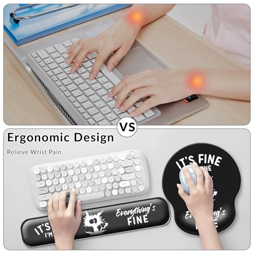 Desk Mat Set Keyboard and Mouse Pad with Wrist Rest Support | Ergonomic,Pain Relief, 4-in-1 Large Big Mousepad Computer Mats,Desk Pad Matt Mats for Desktop Home & Office - color: D-Funny Cute Cat
