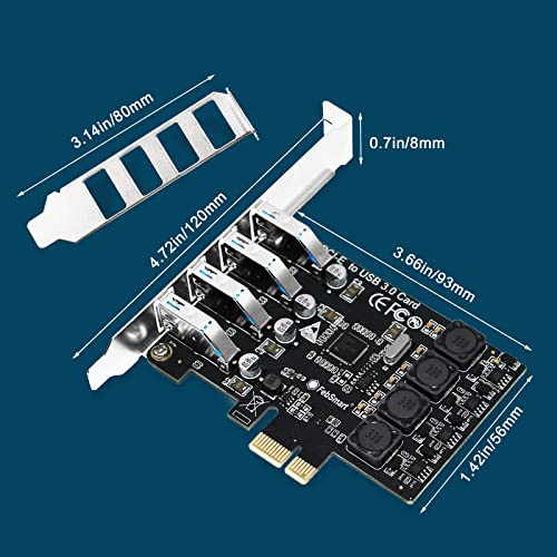 PCIE 4-Ports Superspeed 5Gbps USB 3.0 Expansion Card for Windows 11, 10, 8.x, 7, Vista, XP Desktop PCs, Built in FebSmart Self-Powered Technology, No Need Additional Power Supply (FS-U4L-Pro)