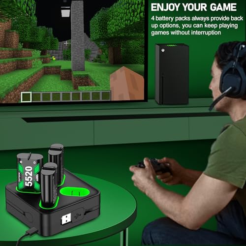 for Rechargeable Xbox One Controller Battery Pack Charger with 4 x 5520mWh Max Capacity, Charging Accessories Kit for Xbox Series X/S Controllers