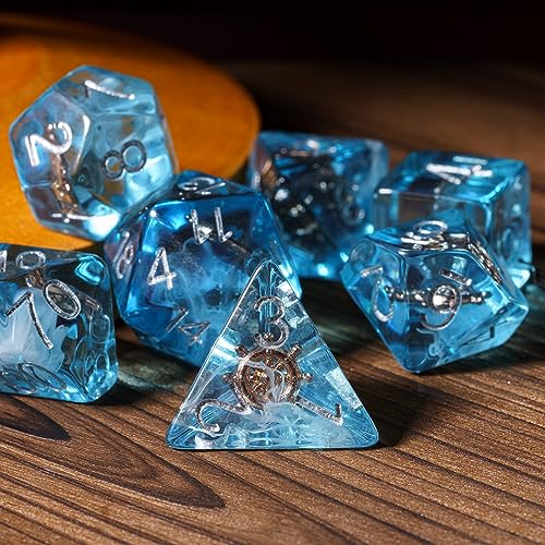 UDIXI 7PCS Polyhedral Dice Set D&D, Blue Rudder DND Dice for Tabletop Games | Velvet Storage Bag, DM Gift, for Dungeons and Dragons Role Playing Games Board Games - color: Ocean/Rudder