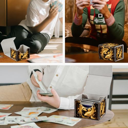 Magnetic Closure TCG Deck Box Portable Card Holder Trading Card Deck Box | PU Leather Collectible Card Case Game Trading Card Deck Box Storage Scratch Resistant Lining, Gold Yin Yang Koi Fish - color: Gold Yin Yang Koi Fish