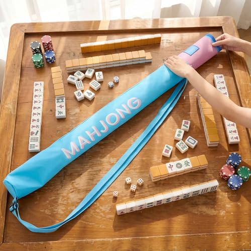 35 Inch Long Mahjong Mat Bag Waterproof Mahjong Mat Storage Carrying Bag Double Strapped Polyester Drawstring Lightweight Holder for Board Games Storage-mat Not Included(Blue) - color: Blue