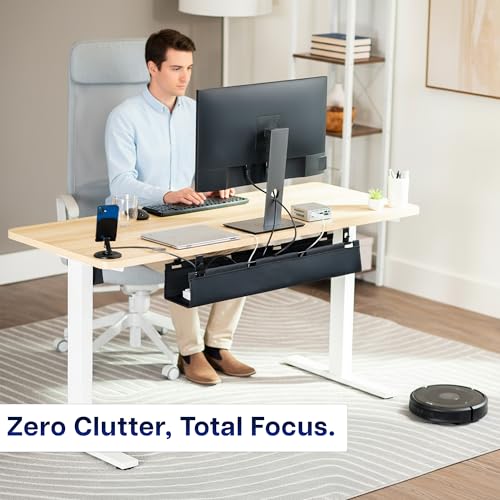 VIVO Screw-on Under Desk 31 inch Fabric Cable Management Tray, Wire Concealer, Power Strip Storage, Workspace Organization, Easy Fold Down Access, Black, DESK-AC31F-S - size: 31"