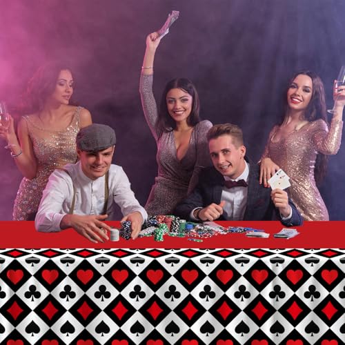 6Pcs Poker Tablecloth Casino Theme Party Tablecloth Las Vegas Table Cover Playing Card Casino Night Party Table Cloths Poker Theme Decor of 51X86IN