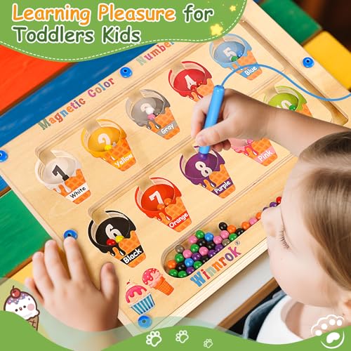 2 in 1 Magnetic Color and Number Maze, ABC Alphabet Puzzles Board Magnet Ice Cream Toys, Montessori Educational Magnet Puzzle, Preschool Learning Counting Toys for 2 3 4 5 Birthday Gifts - style: Ice Cream+Candy