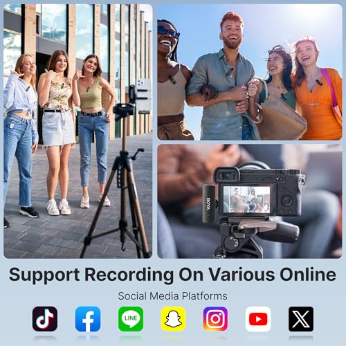 BOYA BY-V4D Wireless Lavalier Microphone for iPhone iPad with Charging case, 18H Battery Life, 650ft Range, 4-Channel Omnidirectional Noise Canceling Lapel Mics for Video Recording Interview Vlog - size: 4TX+Lightning RX+1CC
