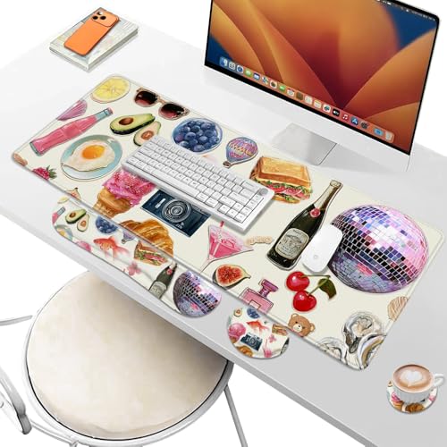 Desk Pad and Keyboard Wrist Rest, Large Mouse Pad + Keyboard Pad+Mouse Wrist Support, Non-Slip Desk Mat Protector for Office, Home 31.5×11.8 Inches Pink Girly - color: Pink Girly