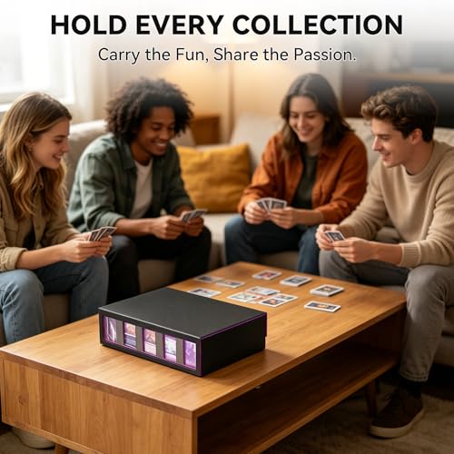 5-Row Trading Card Storage Box with Handle, PU Leather | Holds 3900+ Cards, Magnetic Deck Case for Toploaders, Sleeved & Raw Cards, Includes 48 Dividers & Dice Box