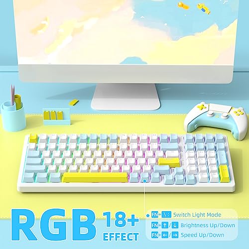 Ajazz Mechanical Gaming Keyboard - Hot Swappable, Compact USB Wired with Numeric Pad, 100 Keys Double-Shot ABS Keycaps, N-Key Rollover RGB Custom Keyboard for PC Mac (MX Blue) - color: Lemon/Hot-swap Blue Switch