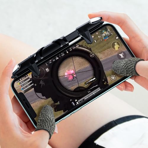 EasEasy Phone Game Trigger for iOS/Android, Mobile Gamepad Controller Compatible for PUBG/Knives Out/Call of Duty, Sensitive Aim & Shoot PUBG Trigger with Gaming Finger Sleeves