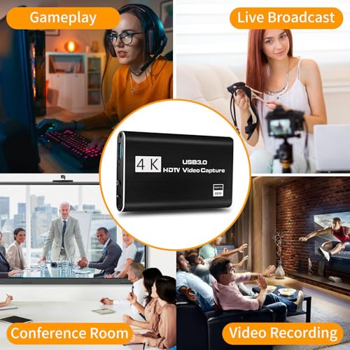 4K HDMI Video Capture Card, Plug & Play USB 3.0 Gaming Capture Card with Microphone - No Driver Needed for PC/Mac, 1080P 60FPS for Nintendo Switch, PS5, PS4, Xbox, OBS Streaming