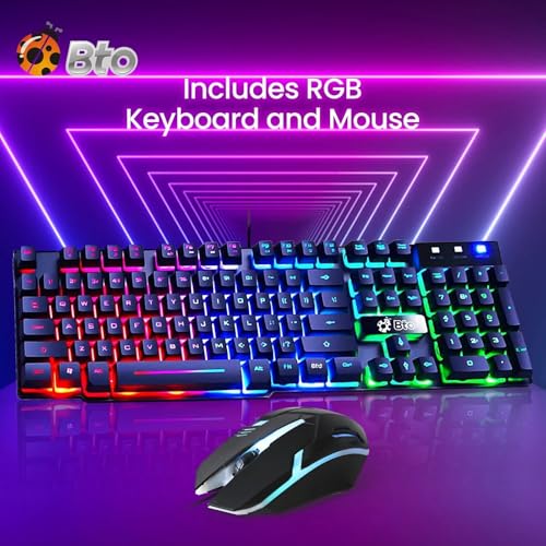 BTO RGB Gaming Desktop PC - Intel i5 6th Gen - 16GB DDR4 Ram - 512GB SSD - GeForce GT 1030-24-in Monitor - RGB Keyboard & Mouse - RGB Speaker - WiFi - Windows 11 Pro (Renewed)