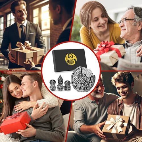 Gear Fingertip Gyro + 7pcs Polyhedral Metal DND Dice Set, Metal Dice Spinner Set, DND Starter Set, Christmas D&D Gifts with Gift Box, Tabletop Games, Role Playing Board Game Accessories, Silver - color: Silver