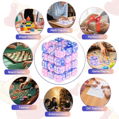 36 Pieces 12mm 6 Sided Mini Dice Set,Two Colours D6 Game Dice Set,6 Sided Standard Game Dice for Board Games Dice Games Classroom Teaching Dices Game,with Portable Gaming Box(Pink & Blue) - color: D6-pink & Blue