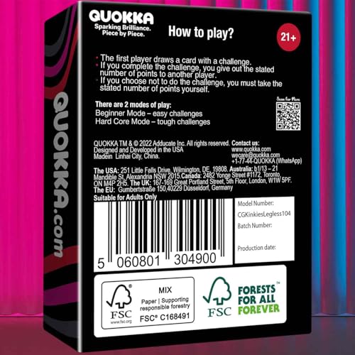 QUOKKA Kinkies Get Legless – Adult Card Games for Game Night – Betting, Dares, and Party Challenges with 104 Tasks – Board Games Night with Easy Rules & Endless Replay