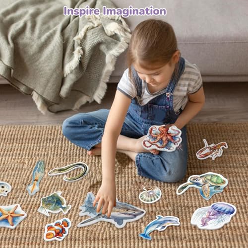 CHEFAN Ocean Animal Felt Board Story Pieces, Flannel Under The Sea Figure Precut Graph Marine Animals Themed Toy for Preschool Storytelling - 22 Pcs - color: A-Blue