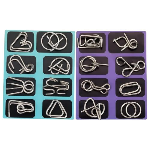 Metal Brain Teaser Puzzles, Set of 32 with Pouch, Steel IQ Games Physics Mind Metal Puzzles for Adults, Basket Stocking Stuffers for Boys Girls Adults Challenge Gifts