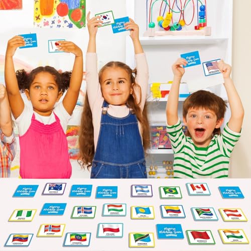 gisgfim 100 PCS Memory Matching Game Flags of The World Concentration Memory Card for Kids and Adults Learning Educational A Fun & Fast Countries of The World Matching Games - style: Flags of The World