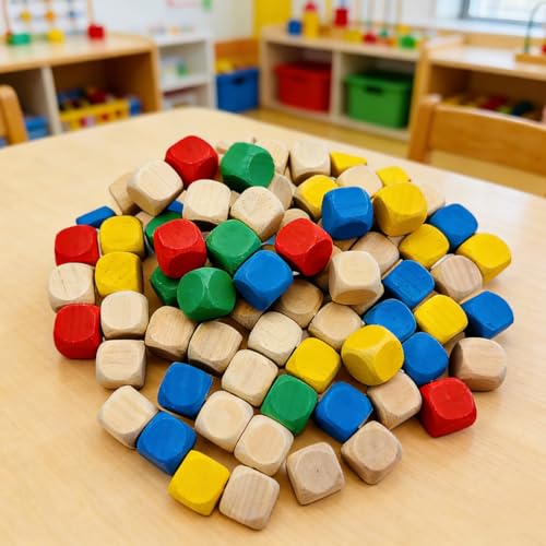 100-Piece Unfinished Wooden Cubes 0.75 Inch Blank Wooden Dice, DIY Craft Blocks for Arts & Crafts